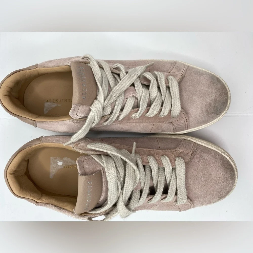 Allsaints Distressed Pink Look Pink Sheer Suede Sneakers Like New - Picture 3 of 8